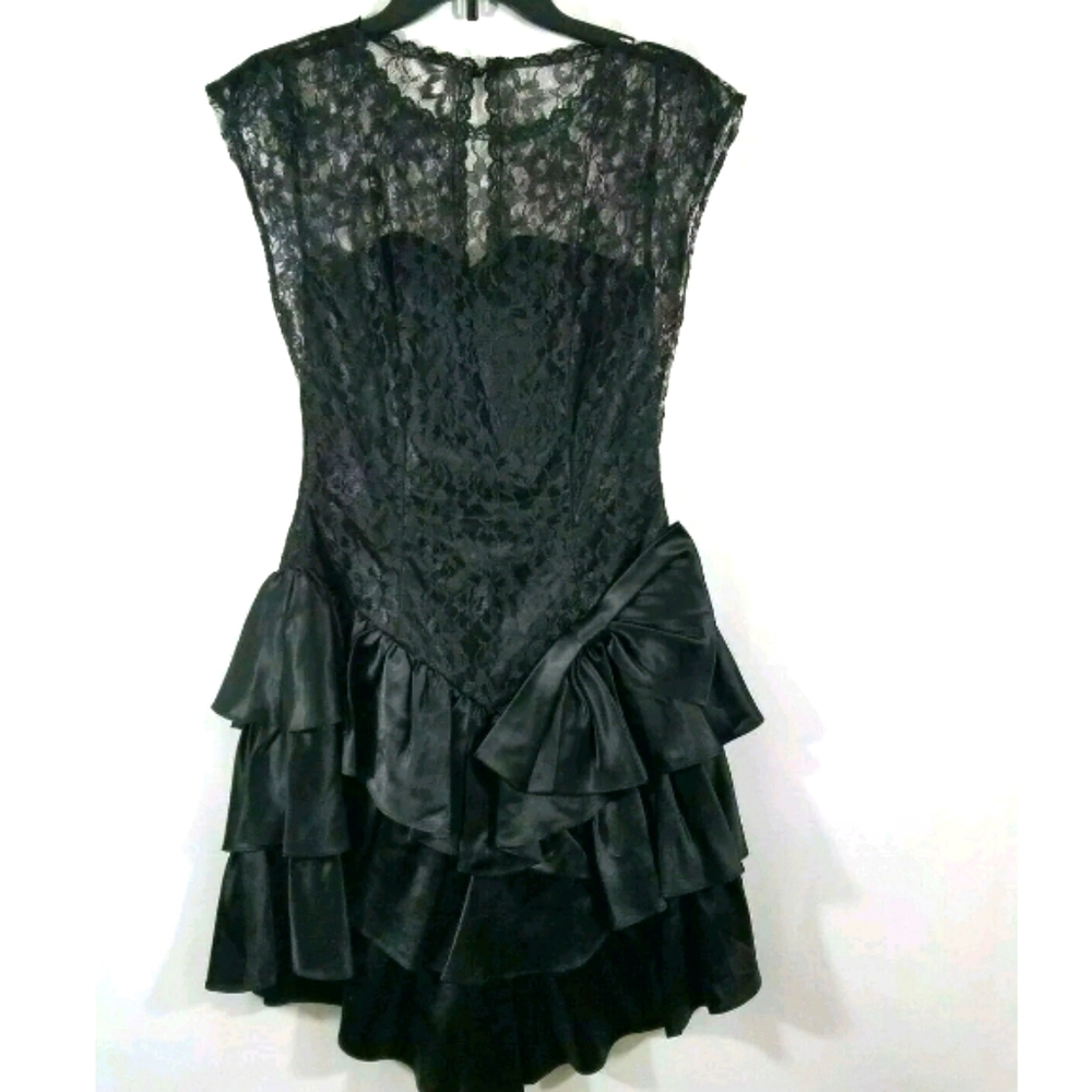 Vintage Drop Waist Lace 80s Madona Party Dress
